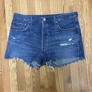 Levi's Woman's Blue High Rise Button-Fly Denim 501  Shorts -‎ Size 34 Waist
